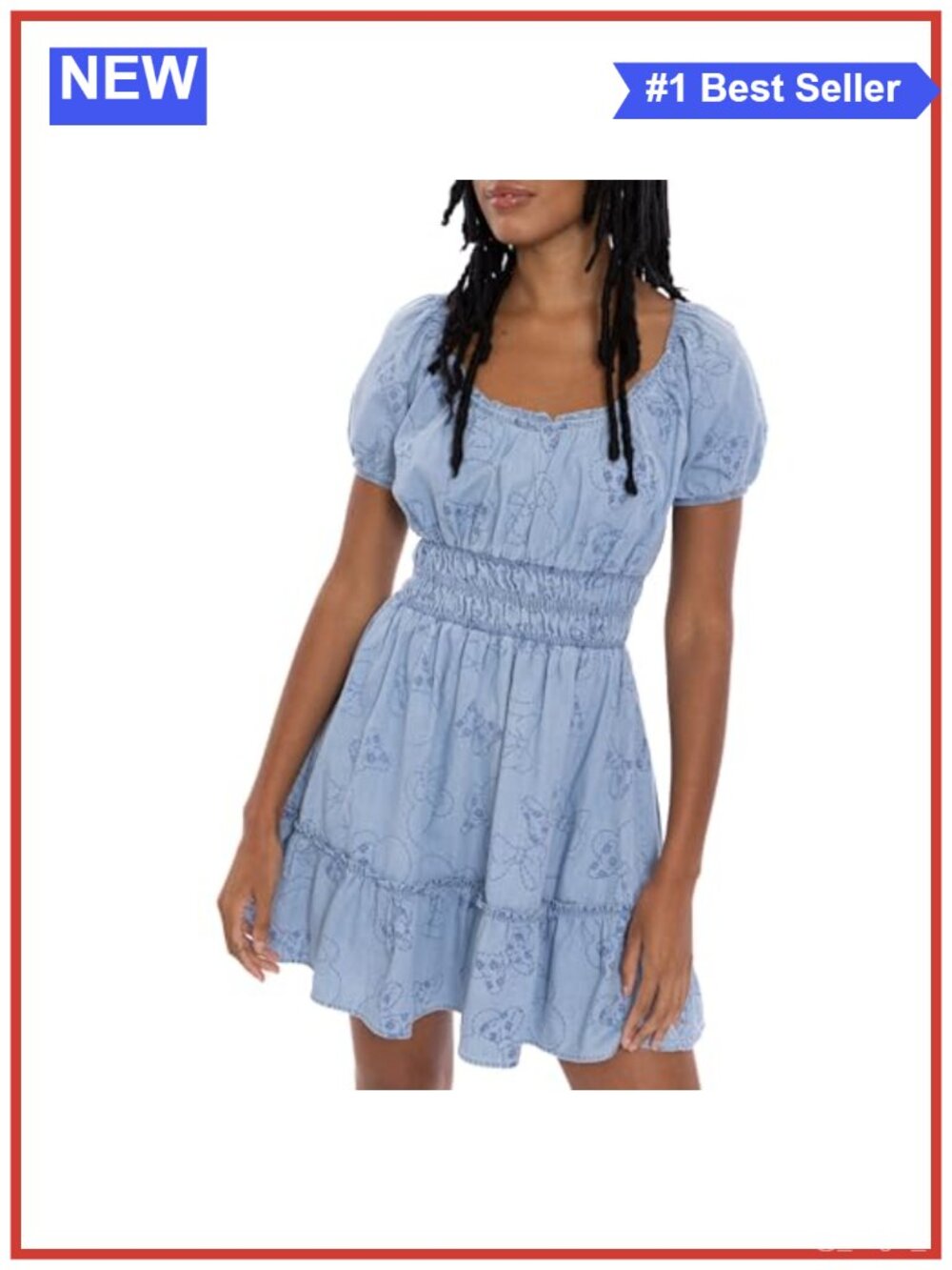 Disney Minnie Mouse Smocked V-Neck Ruffle Dress Short Sleeve
